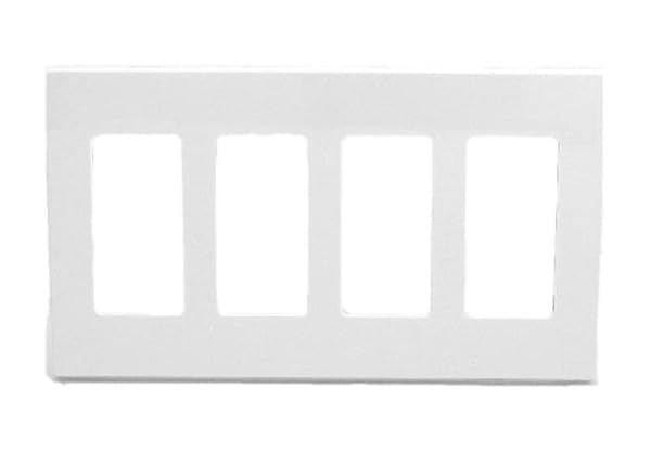 Leviton 80312-SW 4-Gang Screwless Decora Plus Wallplate - White Snap-On Mount for Easy Installation