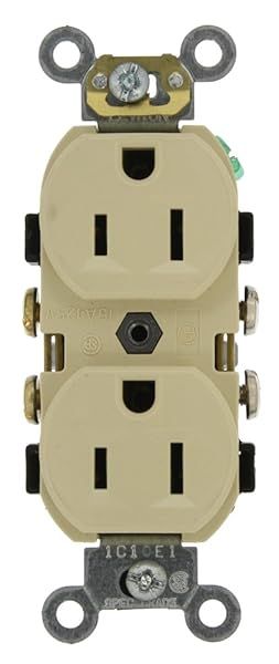 Leviton CR15-I 15A Duplex Receptacle - Commercial Grade, Self-Grounding, Ivory, Side Wired