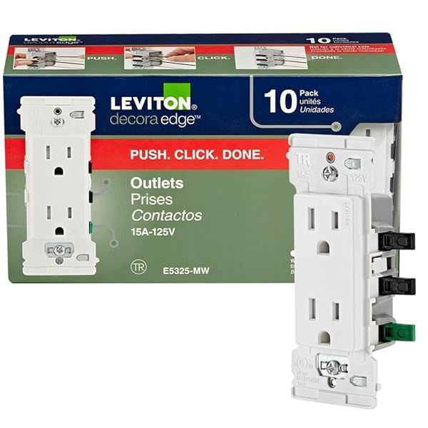 Leviton E5325-MW Decora Edge 15 Amp Tamper-Resistant Duplex Outlets - 10-Pack, White | Durable & Safe Electrical Solutions