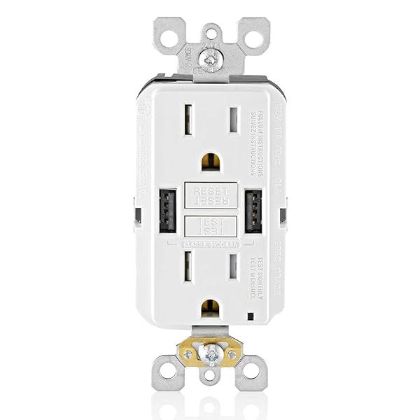 Leviton GUSB1-W SmartlockPro GFCI Outlet: 15A USB Charger for Smartphones & Tablets - White
