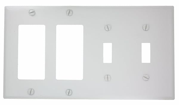 Leviton P2262-W 4-Gang Wallplate: 2-Toggle & GFCI Device Mount in White - Durable & Stylish