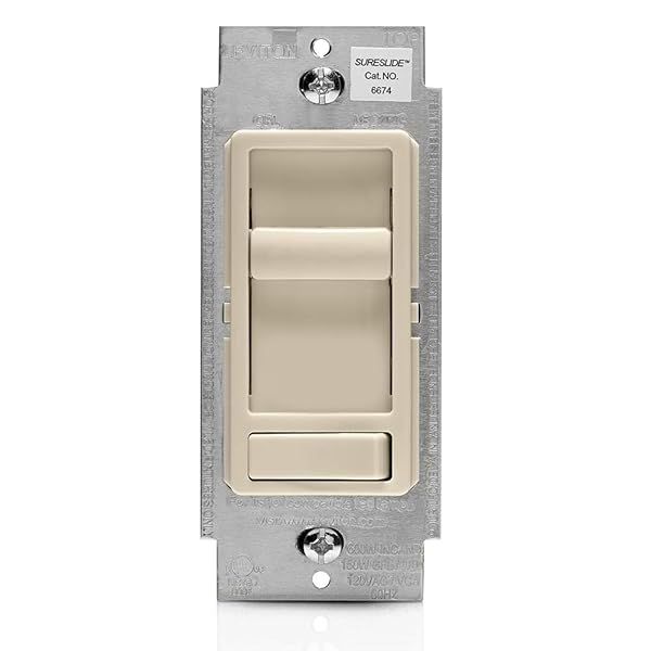 Leviton SureSlide Dimmer Switch 6674-P0T for LED, Halogen & Incandescent Bulbs - Light Almond Finish