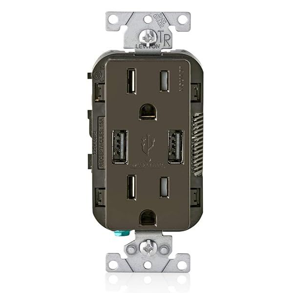 Leviton T5632-B 15-Amp USB Charger Duplex Receptacle - Brown, Tamper Resistant, 1-Pack