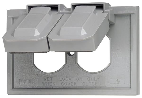 Leviton 4976-GY Weatherproof Cover for Duplex Receptacles - Gray Plastic, Horizontal Mount, Self-Closing Lid