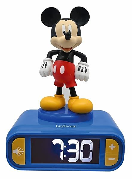 Lexibook Disney Mickey Nightlight Alarm Clock with Sounds Melodies LCD Backlit Screen Snooze Feature Blue RL800MCH
