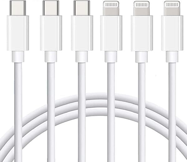 MFi Certified Lightning Cable 3Pack 6FT Fast Charger for iPhone 14 13 Pro Max 12 11 XS XR X iPad White Power Delivery Type C