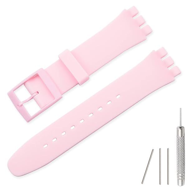 Lijinlan Waterproof Silicone Band for Swatch 19mm Light Pink Replacement Wristband Watch Strap