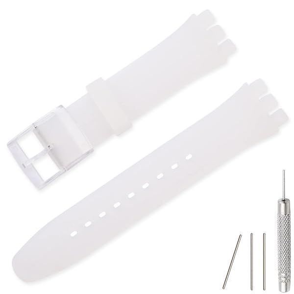 Lijinlan Replacement Silicone Band for Swatch 17mm 19mm 20mm, Waterproof Wristband Watch Strap for Swatch (20mm, ClearWhite)