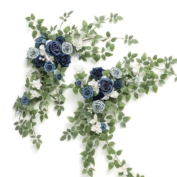 Ling's moment 2PCS Dusty Blue Artificial Floral Swags Centerpieces Wedding Flower Rose Garland Greenery Arrangements for Sweetheart Table Decor