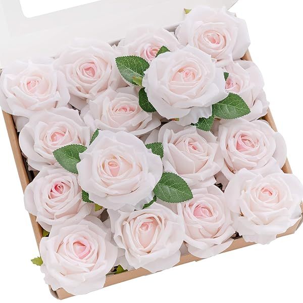 Ling's Moment 16pcs Pale Pink Silk Roses for DIY Wedding Bouquets Centerpieces Party Baby Shower Home Decoration