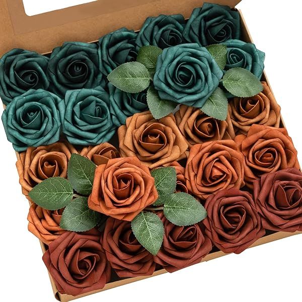 Ling's moment Artificial Flowers, 25Pcs 3" Roses in Teal Shades, Realistic DIY Foam Floral Decor for Wedding Bouquets Centerpieces, Outdoor Party