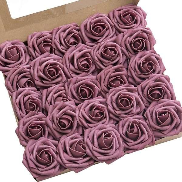 25Pcs Mauve Roses by Ling's Moment: Real Touch DIY Foam Flowers for Weddings, Centerpieces & Home Decor