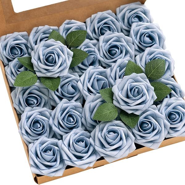 Ling's moment Artificial Flowers 25Pcs Provence Roses Decor w Stems,3" Real Touch DIY Foam Floral for Wedding Bouquet Centerpieces, Outdoors Party