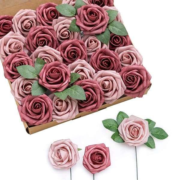 50Pcs Ling's Moment Torrid Blush Roses - Real Touch Foam Flowers for Wedding Bouquets, Centerpieces & Home Decor