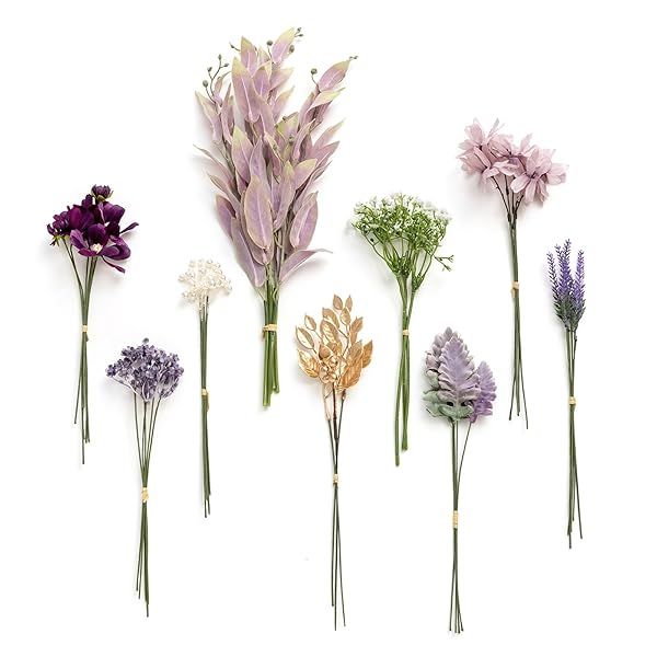 Ling's moment Artificial Greenery Stems Box Set, 42pcs with 9 Kinds of Faux Greenery Picks for DIY Bridal Bouquets Wedding Floral Arrangement Table