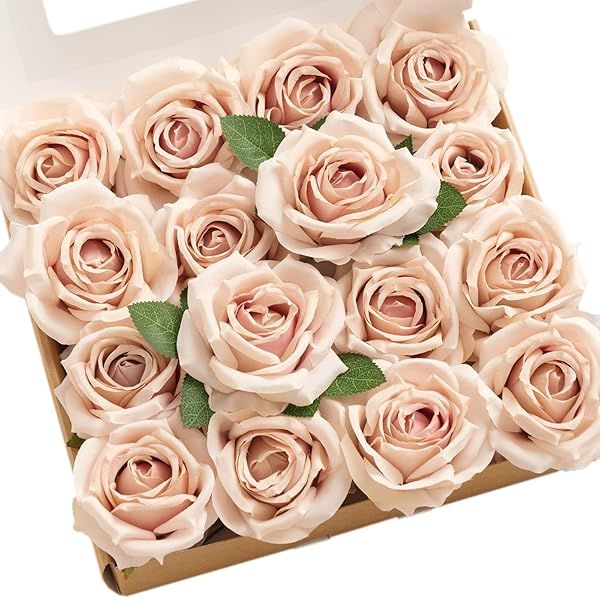 Ling's Moment Dusty Rose Artificial Flowers 16pcs Faux Silk Roses Real Look for DIY Wedding Bouquets Centerpieces Party Baby Shower Home Decor