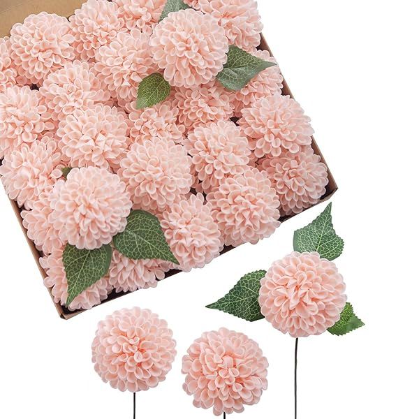 Ling's Moment Blush Dahlia Foam Artificial Flowers Real Touch for Home Decor Wedding Gifts Party Favors 25pcs