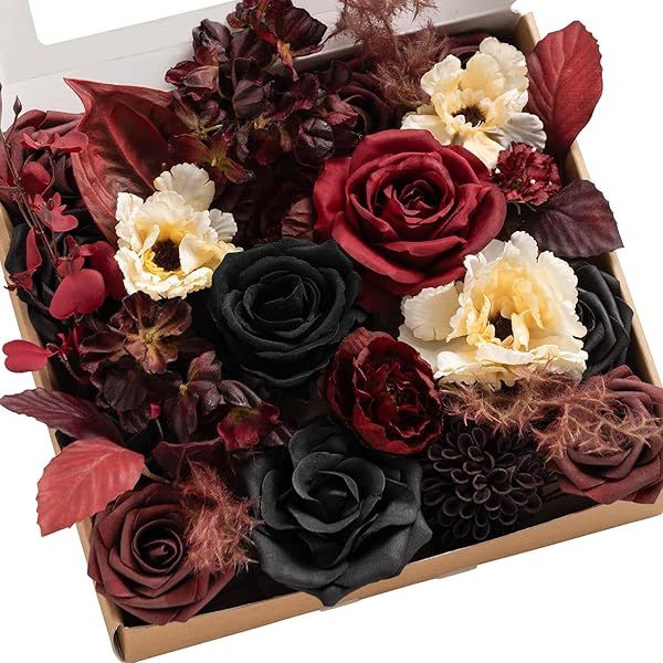 Ling's moment Fake Flowers Box, Faux Artificial Greenery Stems Foam Roses Dahlia Anthurium Silk Hydrangea Fabic Flower for Centerpieces Bouquet