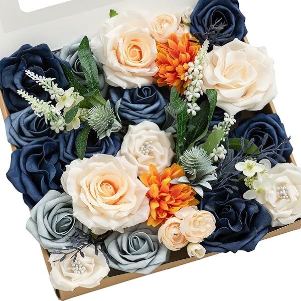 Ling's Moment Navy Blue Artificial Flowers Grand Box Set for DIY Bouquets Centerpieces Garlands and Flower Arrangements