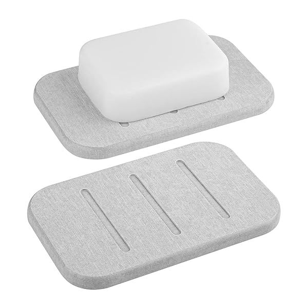 Linkidea 2 Pack Diatomite Soap Dish - Fast Drying Soap Saver & Bar Holder for Bath & Shower (Gray)