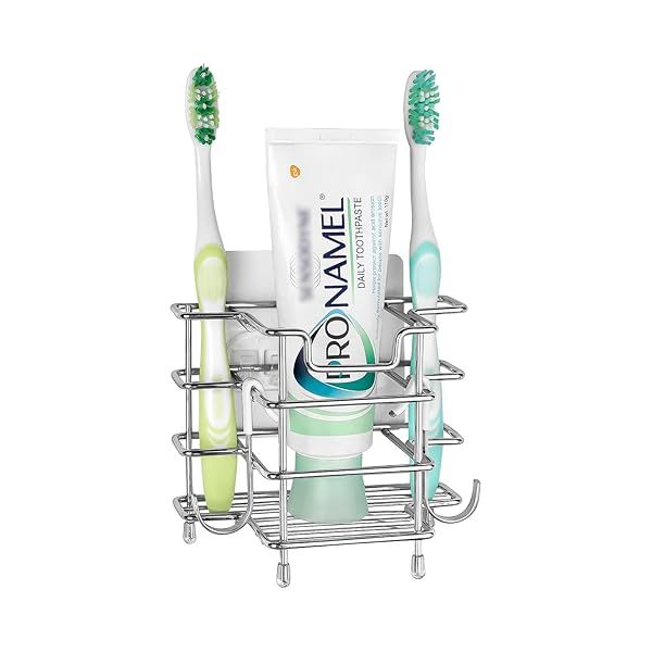 Linkidea Wall Mount Toothbrush Holder: Stainless Steel 3-Slot Organizer for Shower & Countertop - Fits Colgate & Oral-B