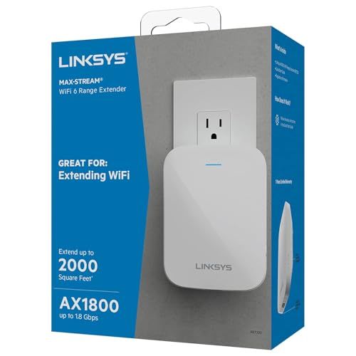 Linksys RE7350 Dual Band Wi-Fi 6 Wireless Range Extender for Enhanced Home Network Coverage