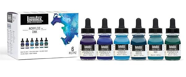 Liquitex Professional Acrylic Ink Aqua Color Set 1oz 30ml Set of 6 for Artists and Crafters