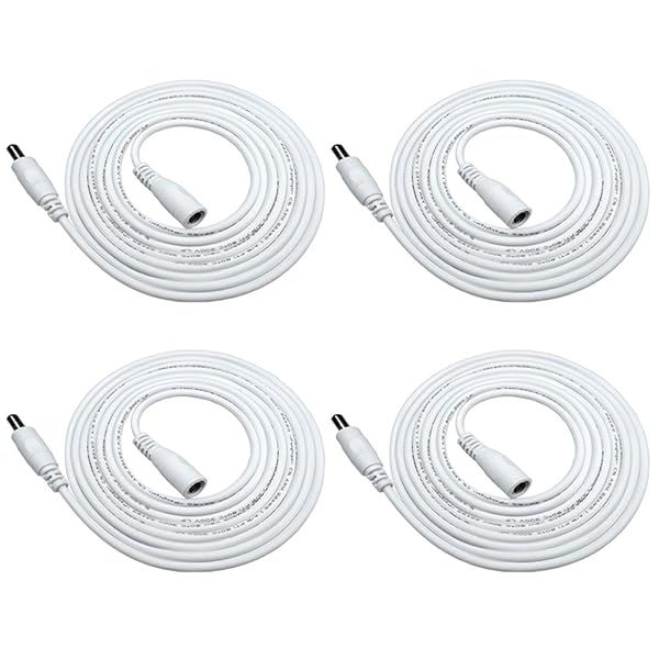 Liwinting 4pcs 2m DC Extension Cable 12V Power Adapter Plug Male to Female Wire for CCTV Security Camera White
