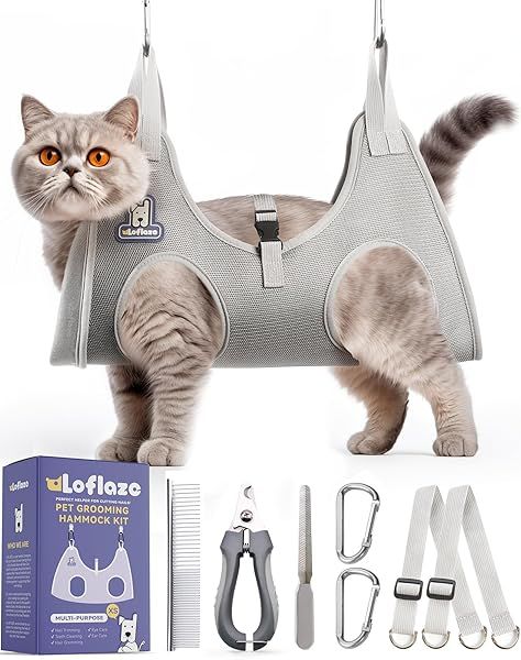 Loflaze Dog Grooming Hammock Harness with Nail Clipper for Dogs and Cats Grey XS Ideal for Trimming and Clipping Nails