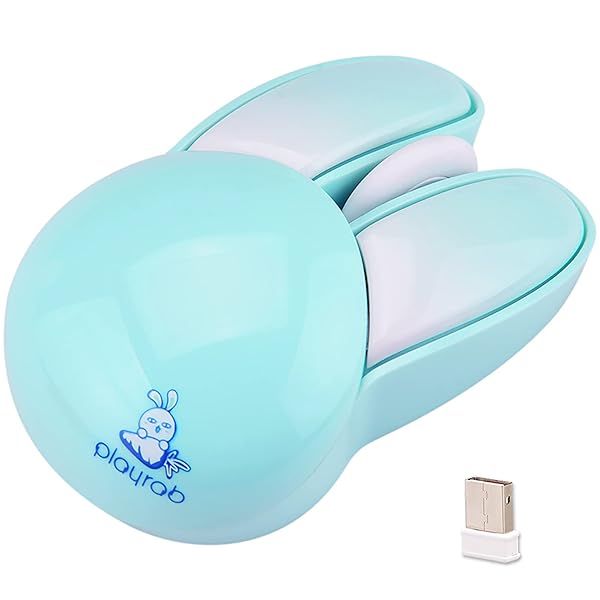 Lomiluskr Cute Bunny Wireless Mouse, Lightweight Soundless Mice, 2.4G Wireless Mice, Candy Colors, Kawaii Rabbit Mouse for Girls and Kids (Blue Bunny)