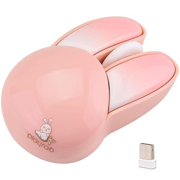 Lomiluskr Cute Bunny Wireless Mouse, Lightweight Soundless Mice, 2.4G Wireless Mice, Candy Colors, Kawaii Rabbit Mouse for Girls and Kids (Pink Bunny)