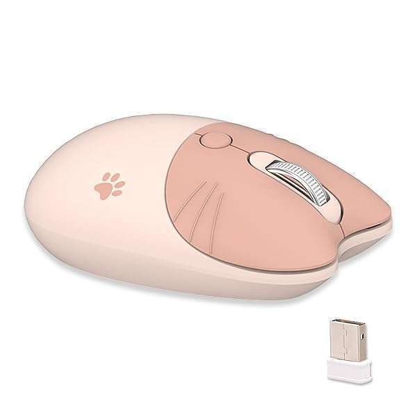 Lomiluskr Cute Cat Wireless Mouse - Lightweight, Soundless 2.4G Mice in Candy Colors for Kids & Girls (Milk Tea)