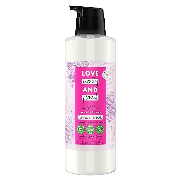 Love Beauty and Planet Shampoo Milk: Moisture & Bounce for Waves & Curls - 100% Biodegradable Rice Oil & Angelica Essence, 32 oz
