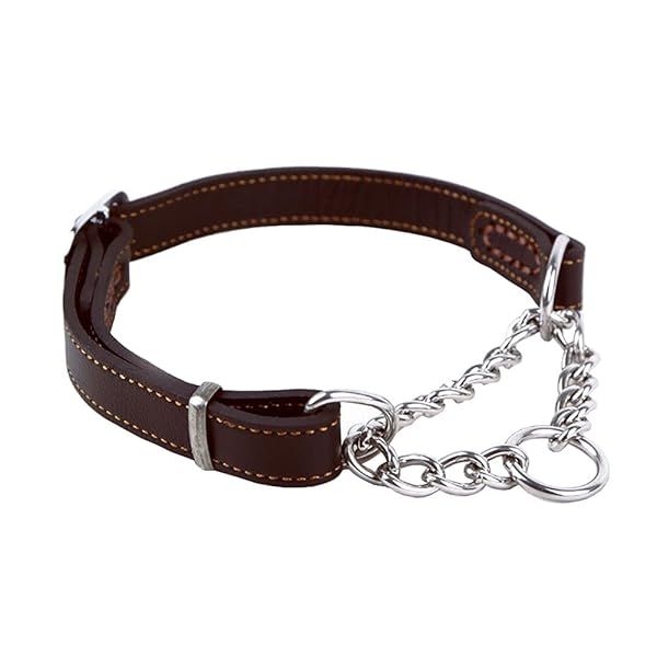 Love Dream Martingale Collars for Dogs Genuine Leather Training Collar Stainless Steel Chain Anti Escape No Pull for Medium Large Dogs Brown