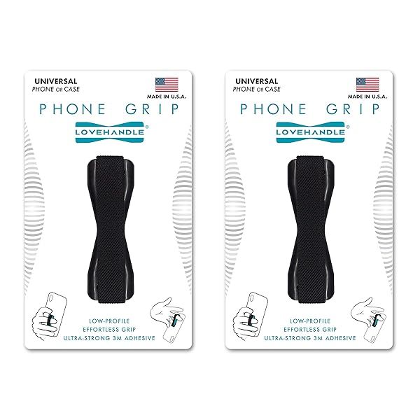 LoveHandle Universal Grip for Smartphones & Tablets - Black Elastic Strap, 2-Pack (LH-01-2PackBlack) - Secure & Convenient!
