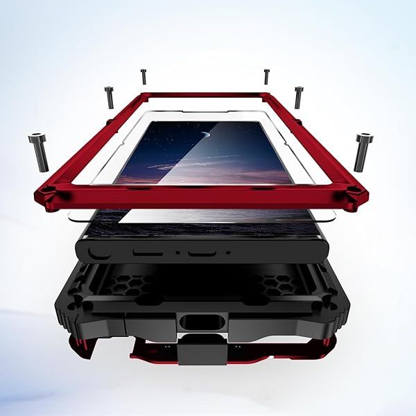 Lunivop Heavy Duty Metal Case for Samsung Galaxy S24 Ultra with Built-in Screen Protection and Military Grade Rugged Design Red