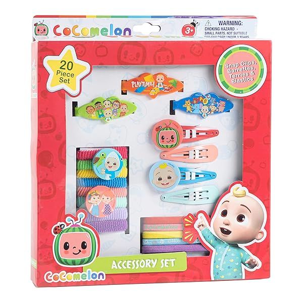 CoComelon Girls 20-Piece Accessory Set: Barrettes, Clips & Elastics for Ages 3+