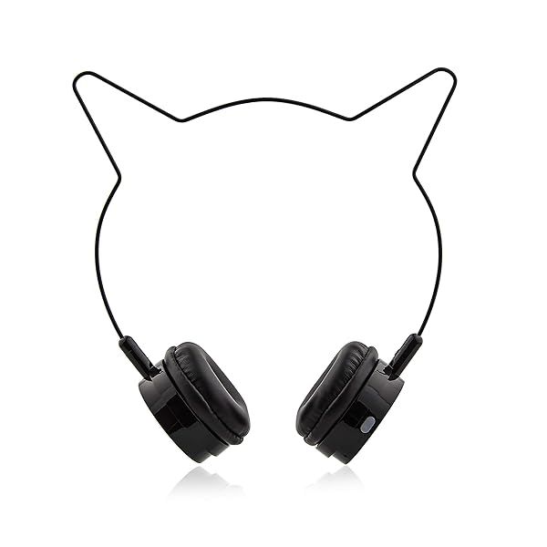 Lux Accessories Black Cat Ear Headphones Wire Frame Headset with Microphone for Stylish Audio Experience