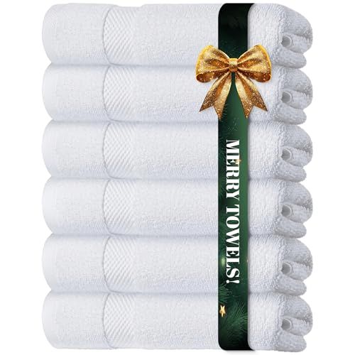 Luxury White Hand Towels - 100% Turkish Cotton, Soft & Absorbent | Set of 6 | Perfect for Spa & Bathroom | 16x30 Inch