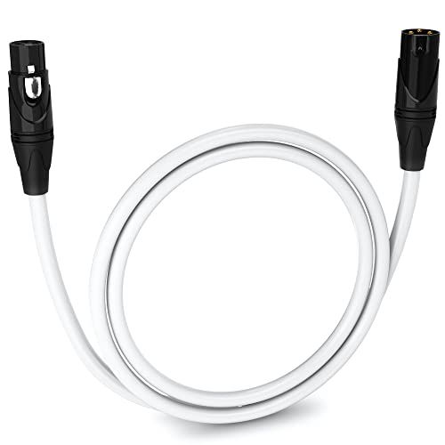 LyxPro 3 Feet XLR Microphone Cable Balanced Male to Female 3 Pin Mic Cord for Professional Audio Performance and Recording Devices White