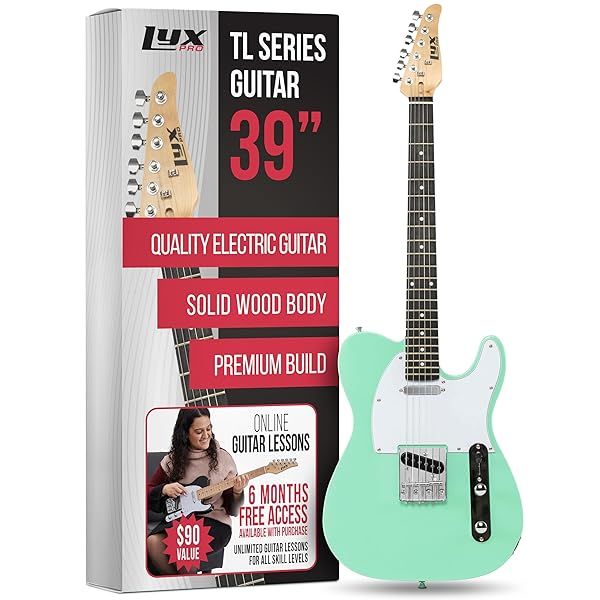 LyxPro 39 Inch Electric Guitar TL Series Full Size Paulownia Wood Body C Shape Neck Quality Gear Tuners Green