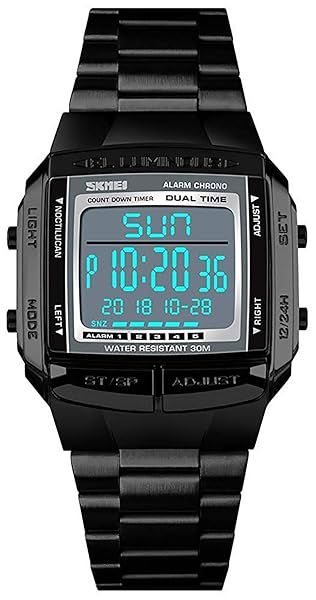 MASTOP Mens Digital Sports Watch Waterproof Chronograph Alarm Stopwatch Business Wrist Watch Black Quartz Movement