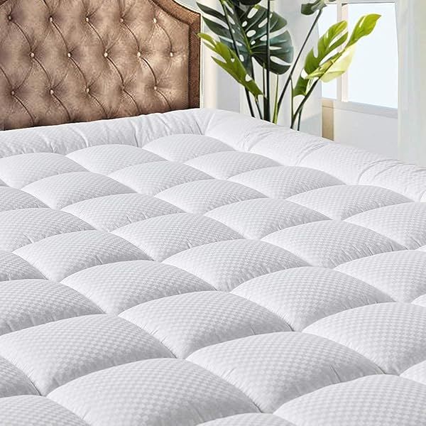 "MATBEBY King Mattress Pad - Quilted, Cooling, Breathable & Fluffy - Fits Up to 21" Deep - Soft Mattress Topper & Protector"
