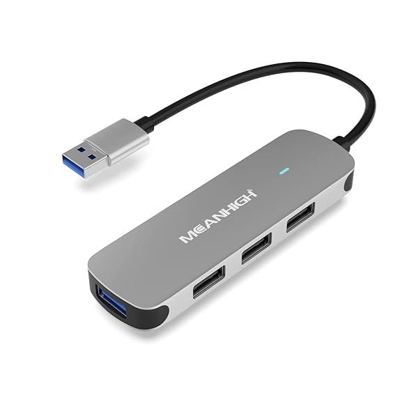 MEANHIGH 4-Port USB Hub: Fast USB 3.0 & 2.0 Expander for Laptop, MacBook, Surface Pro, XPS & More