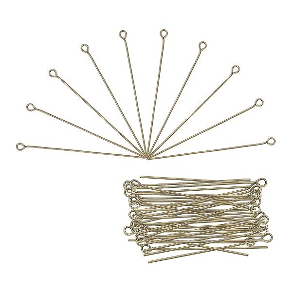 MECCANIXITY 200Pcs Bronze Iron Eye Pins 50mm 21 Gauge 0.7mm Eye Pins for Jewelry Making Findings DIY Craft Necklaces Bracelets Earrings Head Pins