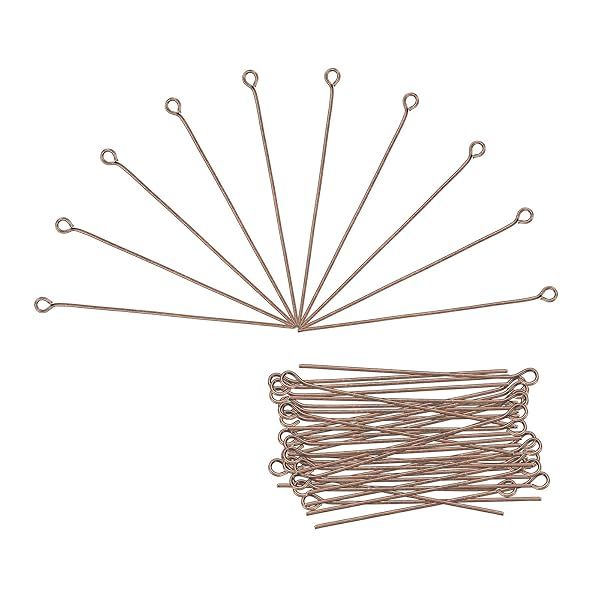 MECCANIXITY 500Pcs Red Copper Iron Eye Pins 50mm 21 Gauge 0.7mm for Jewelry Making Findings DIY Craft Necklaces Bracelets Earrings Head Pins