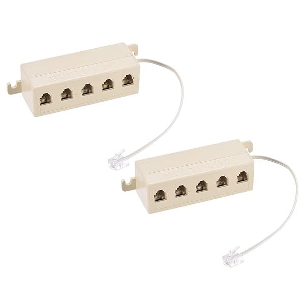 MECCANIXITY Phone Jack Splitter 6P4C Male to 5 Female Adapter Telephone Line Splitter with Extension Cord 2 Pack