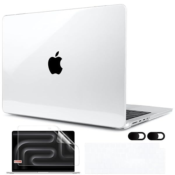 MEEgoodo MacBook Pro 16 inch Case 2024 2023 2021 Hard Shell with Keyboard Webcam Cover for M3 M2 M1 Pro Max Touch ID Crystal Clear