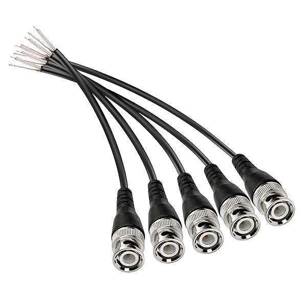 MEIRIYFA BNC Pigtail Cable - 5pcs Male Coaxial Connector for CCTV Camera Terminals