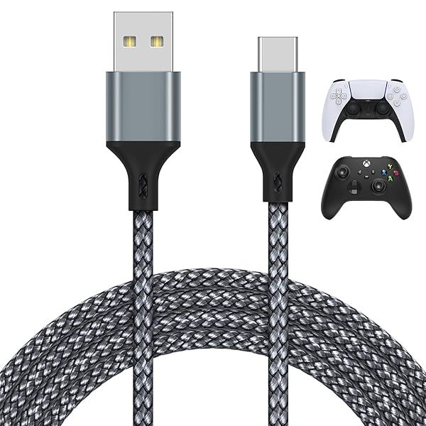 16.4FT Charger Charging Cable for PS5 PS5 Pro Xbox Series X S Controller for Switch Pro, Replacement USB Charging Cord Nylon Braided Type-C Ports